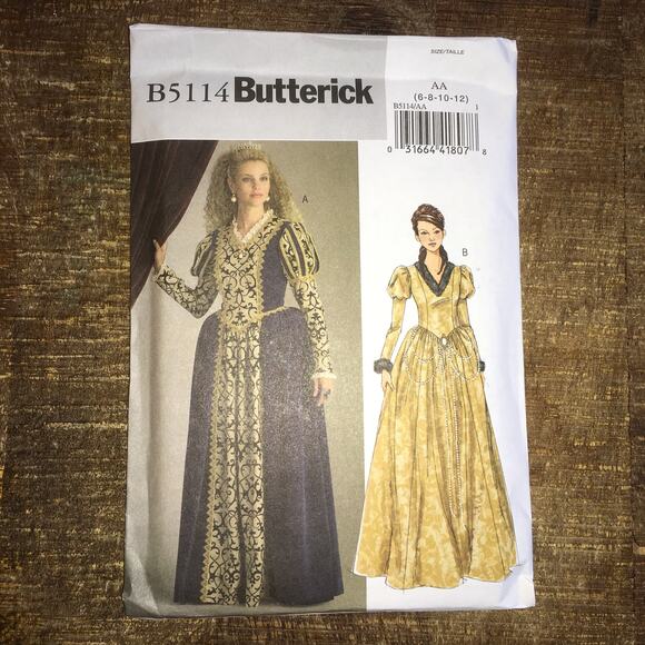 Butterick Sewing Pattern B5114 Shakespeare Queen Dress Renaissance 6-12 UNCUT - Picture 1 of 3
